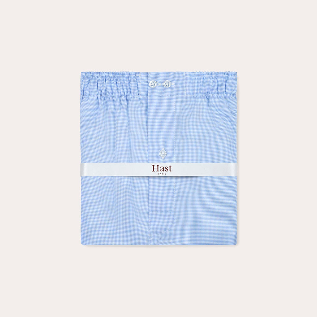 Caleçon en coton bleu à carreaux