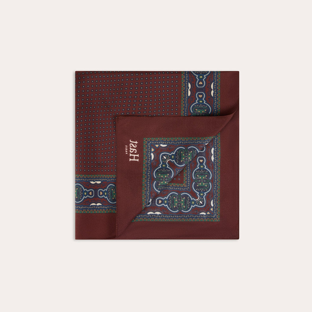 Foulard en soie bordeaux à motifs