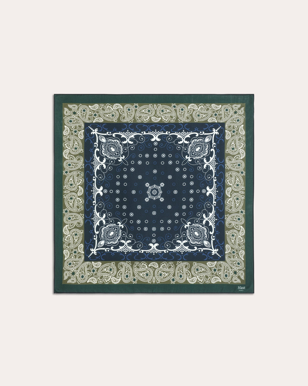 Foulard en laine et soie verte à motif marine