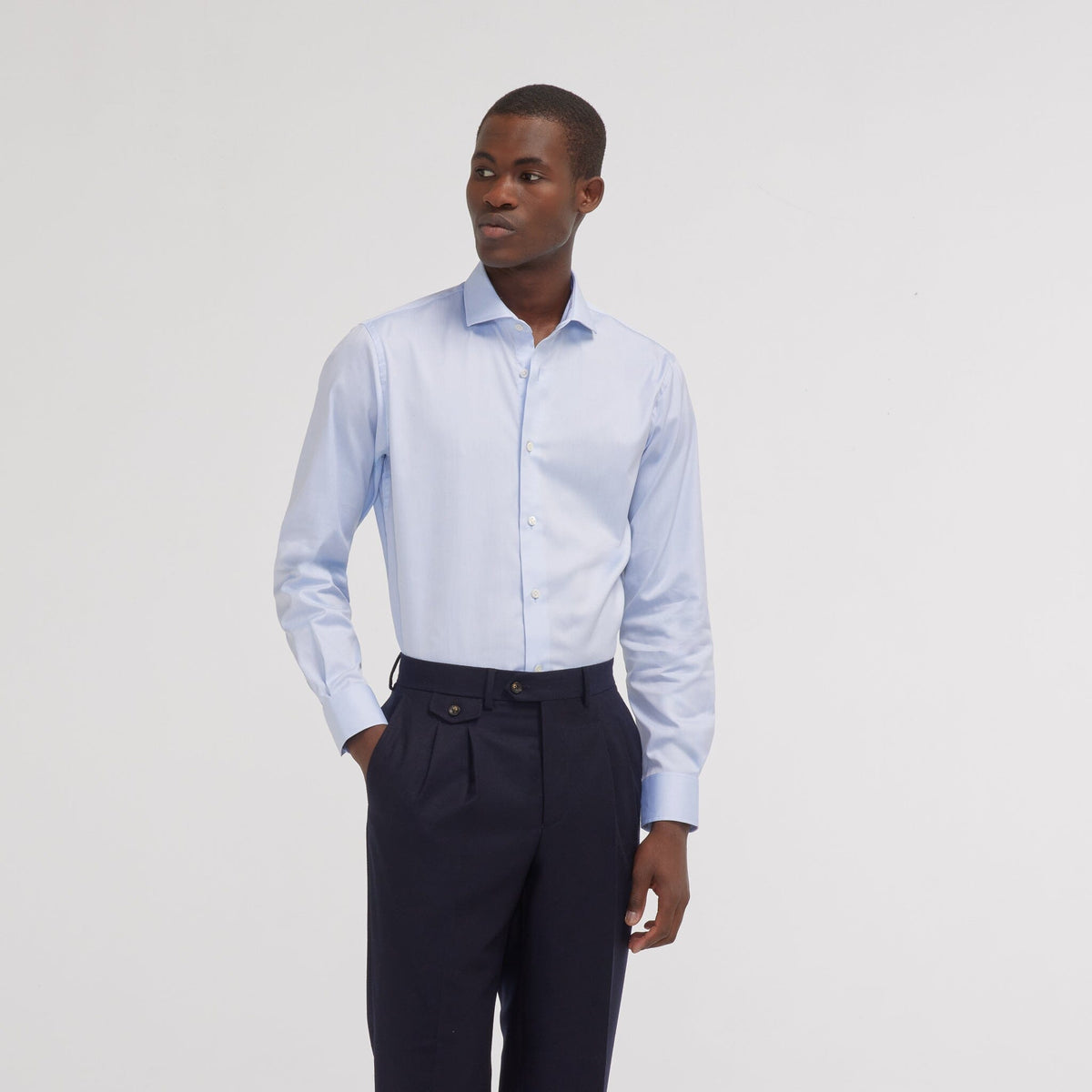 Chemise premium cintrée en pinpoint double retors bleue