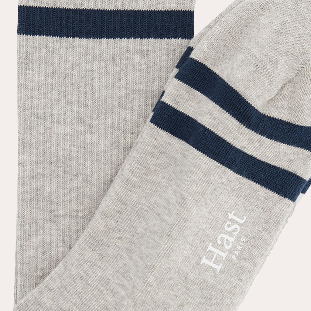 Chaussettes rayées grises et marine