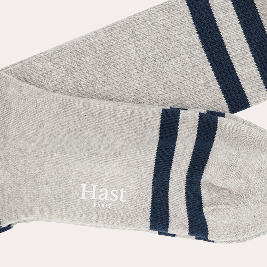 Chaussettes rayées grises et marine