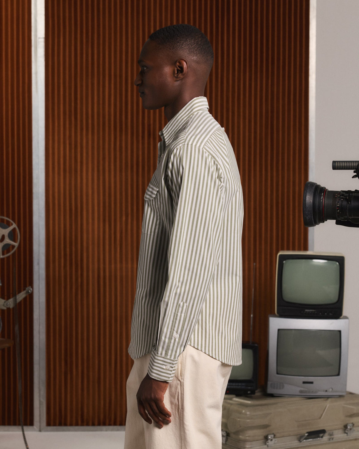 Chemise en popeline à rayures vertes et blanches