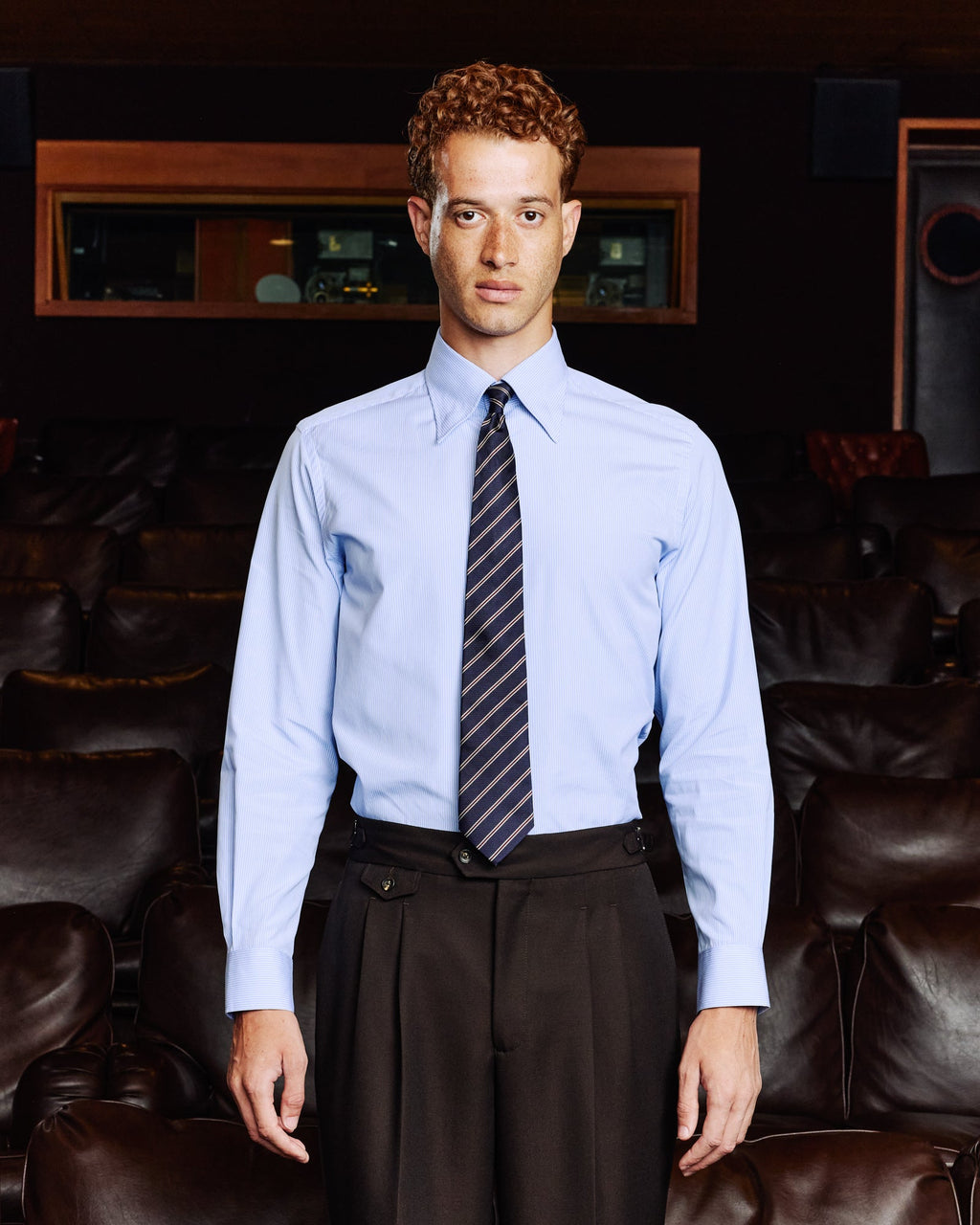 Chemise en coton bleu rayé