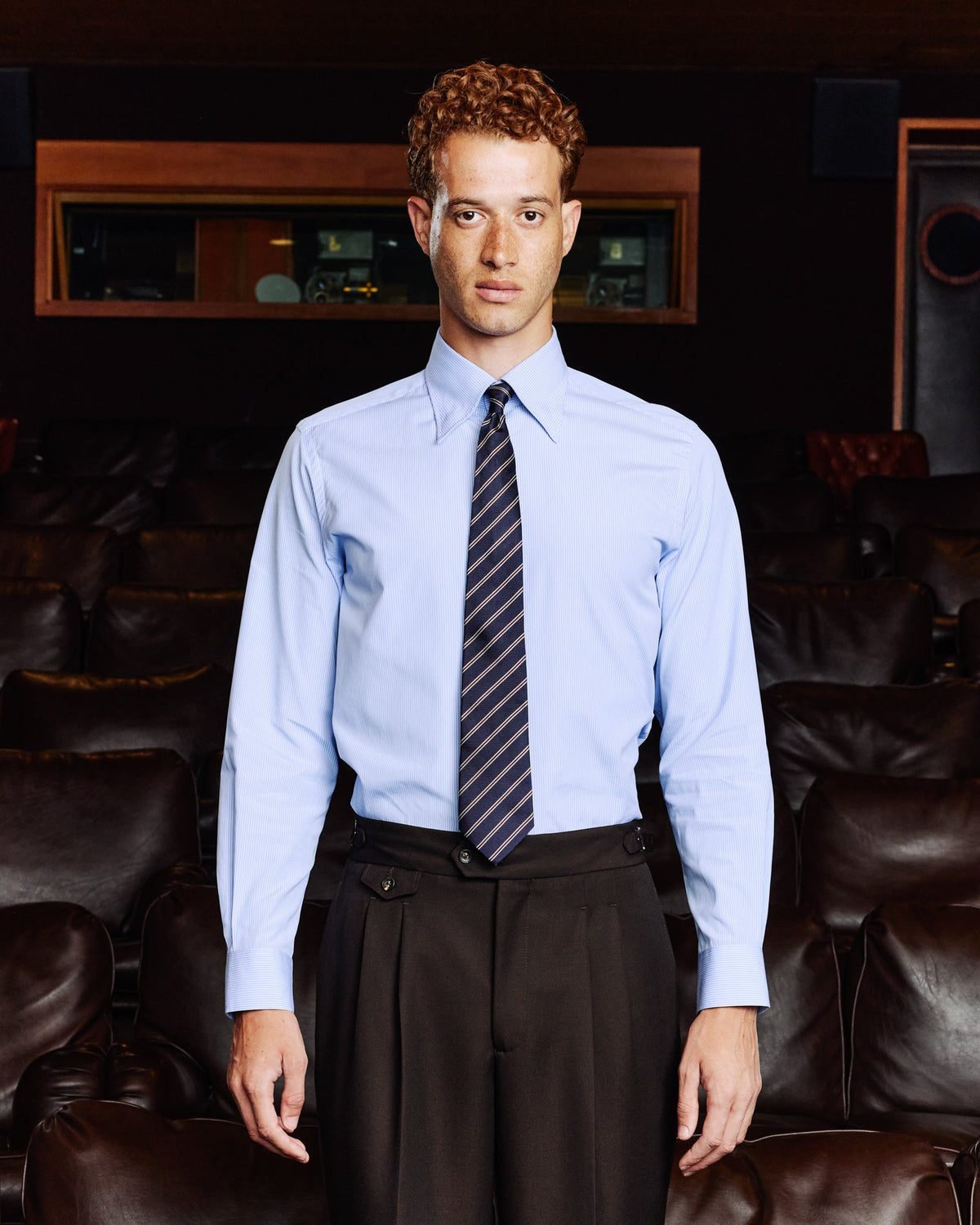 Chemise en coton bleu rayé