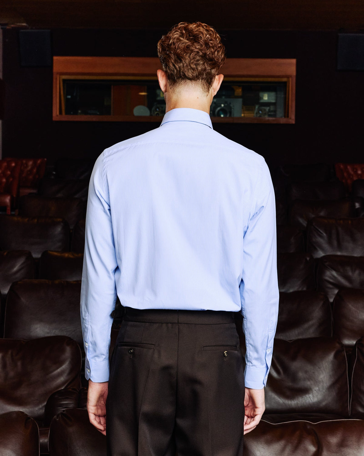 Chemise en coton bleu rayé