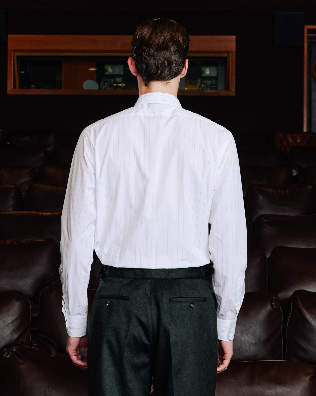 Chemise en coton blanc à rayure verte
