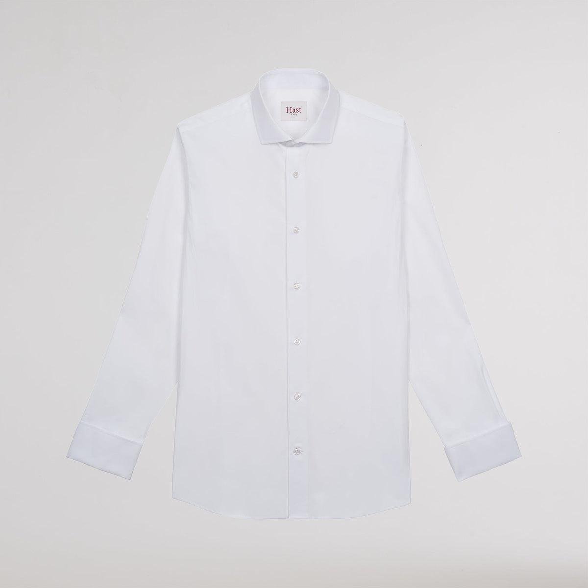 Chemise cintrée en popeline double retors blanche à poignets mousquetaires