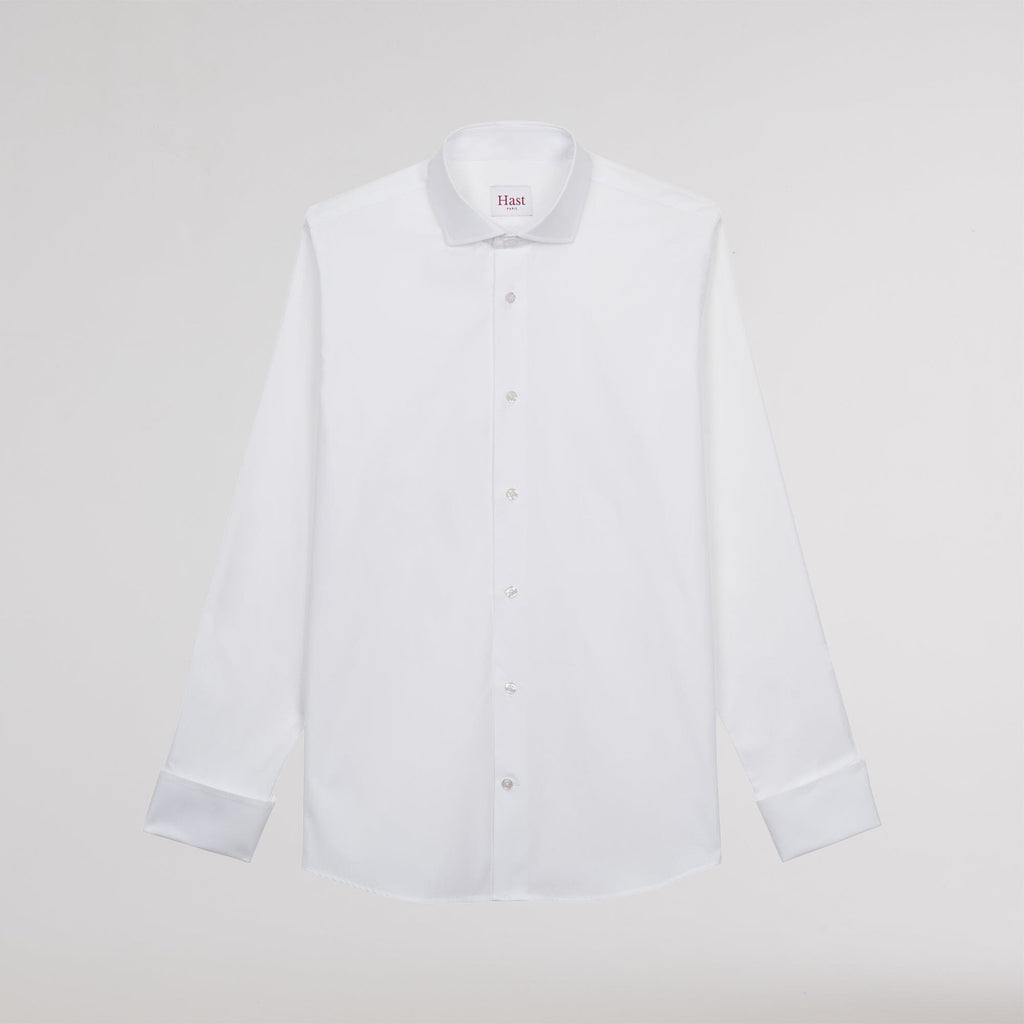 Chemise en oxford double retors blanche à poignets mousquetaires