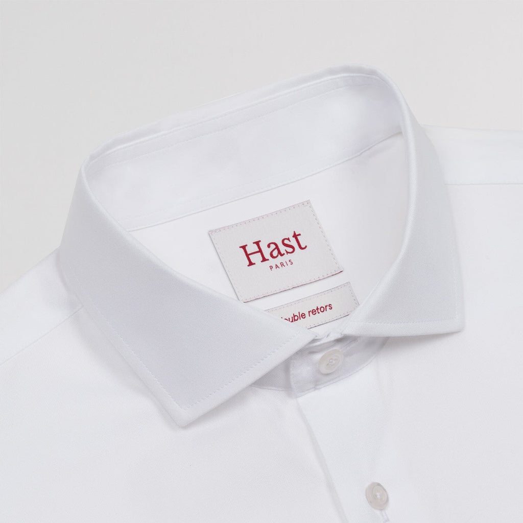 Chemise en oxford double retors blanche à poignets mousquetaires