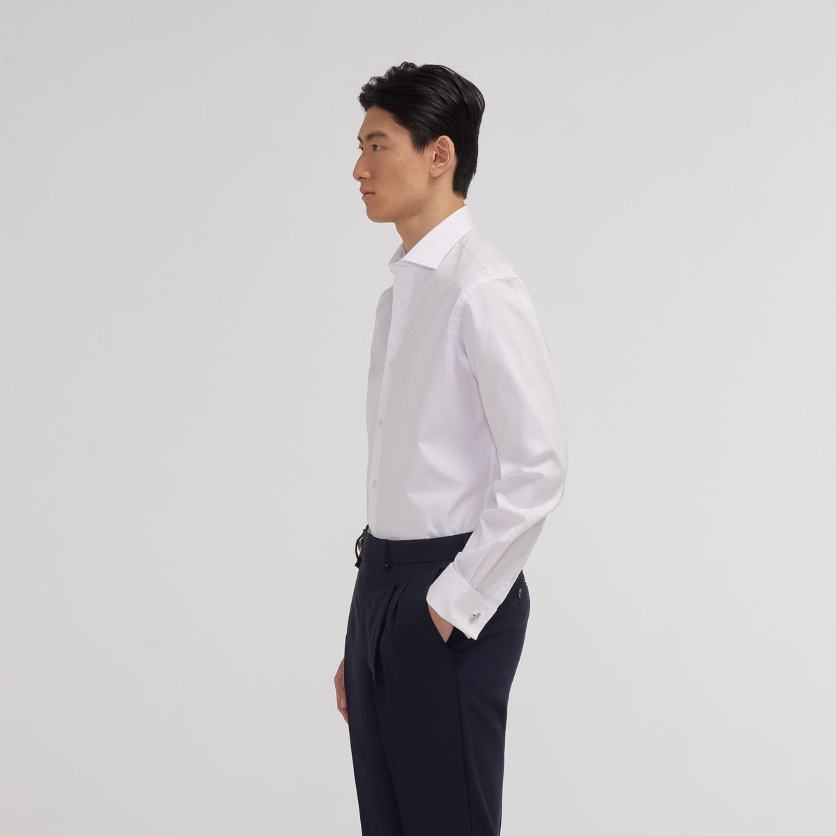Chemise en oxford double retors blanche à poignets mousquetaires
