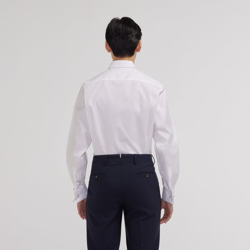 Chemise en oxford double retors blanche à poignets mousquetaires