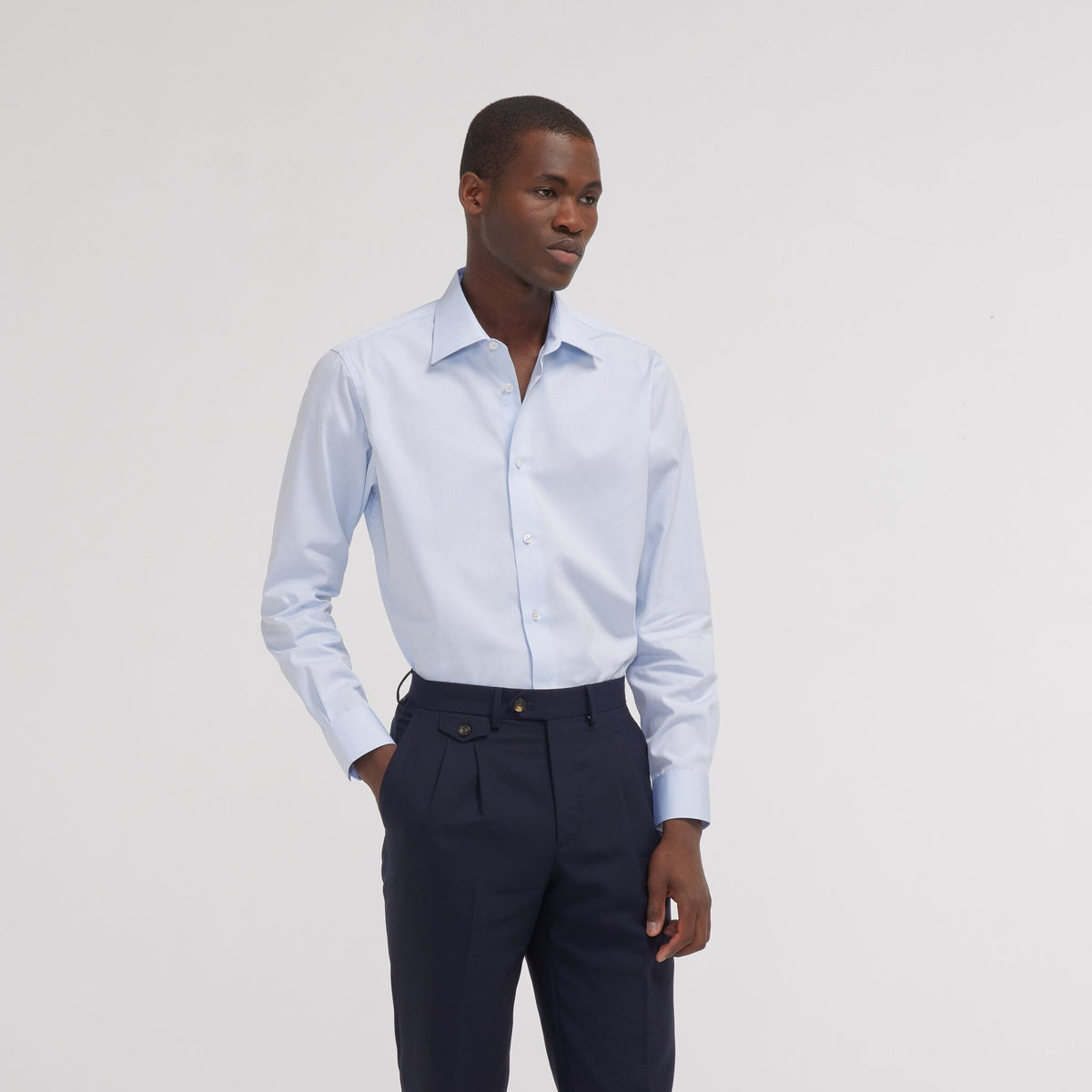 Chemise cintrée en popeline double retors bleu ciel