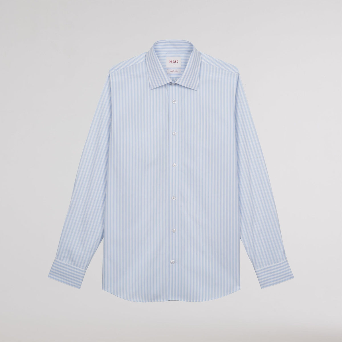 Chemise cintrée en popeline double retors à rayures bleu ciel et blanches