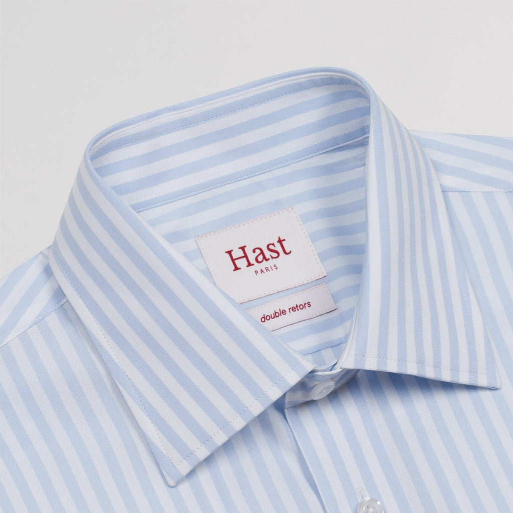 Chemise en popeline double retors à rayures bleu ciel et blanches