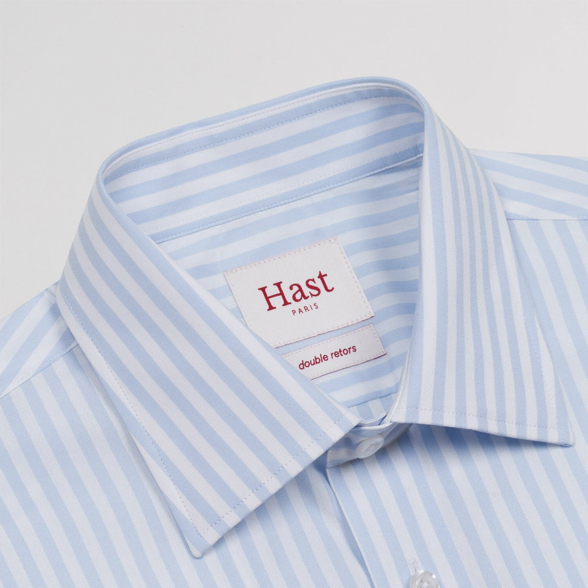 Chemise en popeline double retors à rayures bleu ciel et blanches
