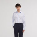 Chemise cintrée en popeline double retors à rayures bleu ciel et blanches