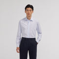 Chemise en popeline double retors à rayures bleu ciel et blanches