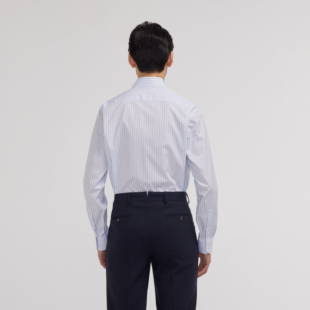 Chemise en popeline double retors à rayures bleu ciel et blanches