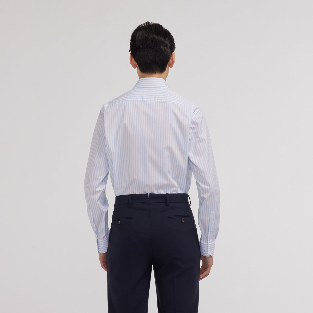 Chemise en popeline double retors à rayures bleu ciel et blanches