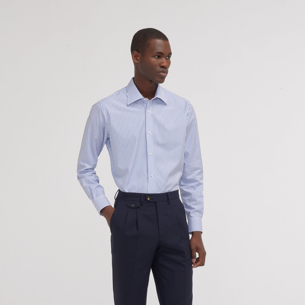 Chemise cintrée en popeline à rayures bleues et blanches