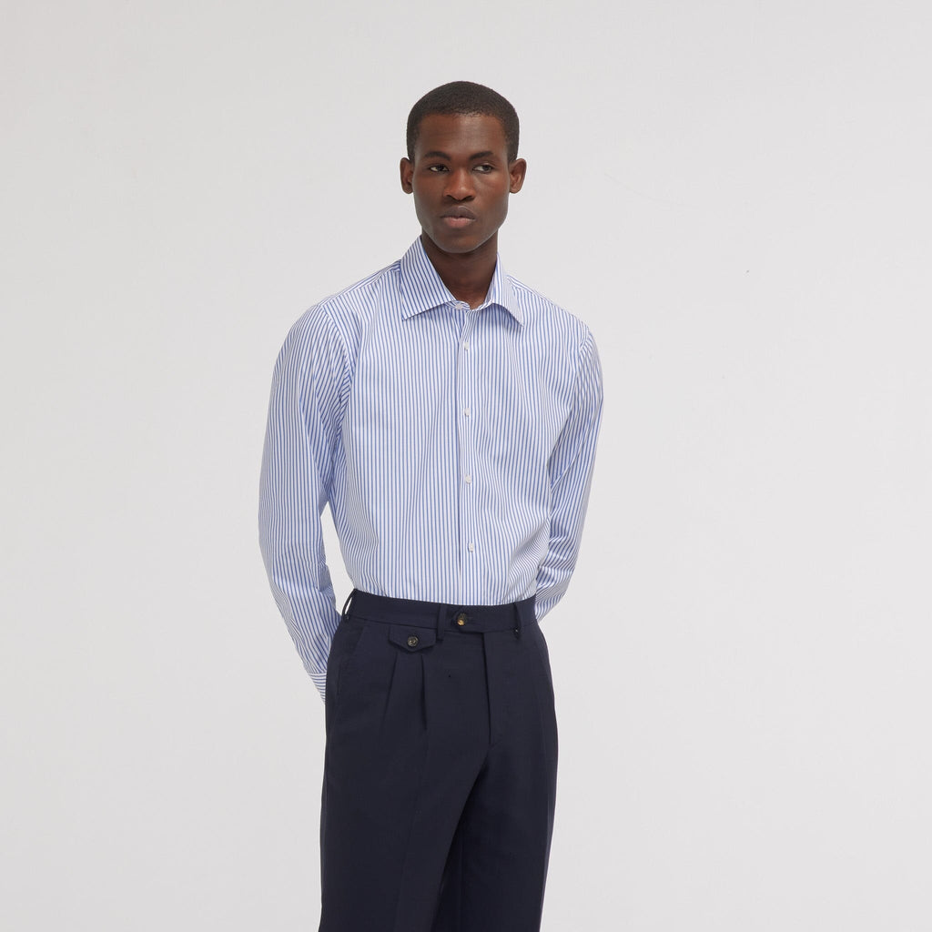 Chemise cintrée en popeline à rayures bleues et blanches