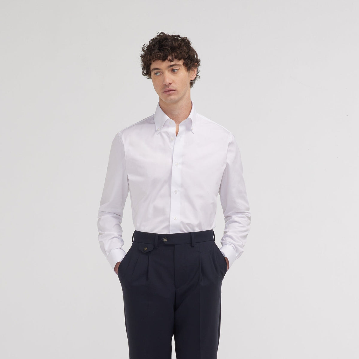 Chemise cintrée double retors en popeline blanche