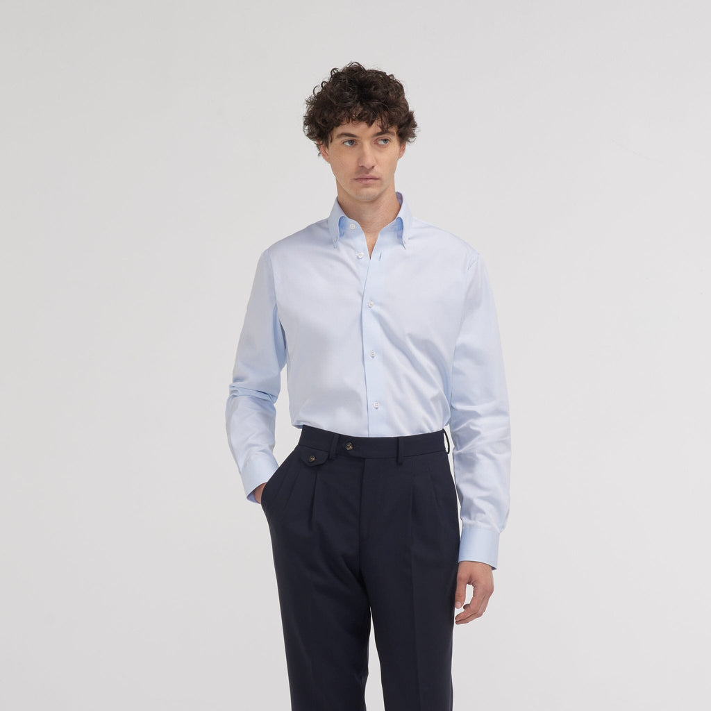 Chemise cintrée en popeline double retors bleu ciel