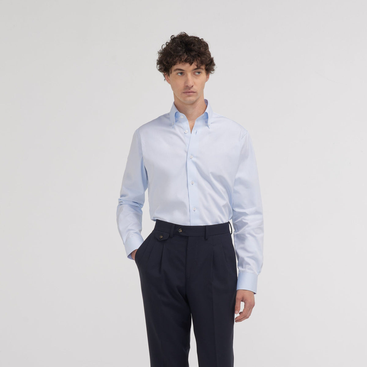 Chemise cintrée en popeline double retors bleu ciel