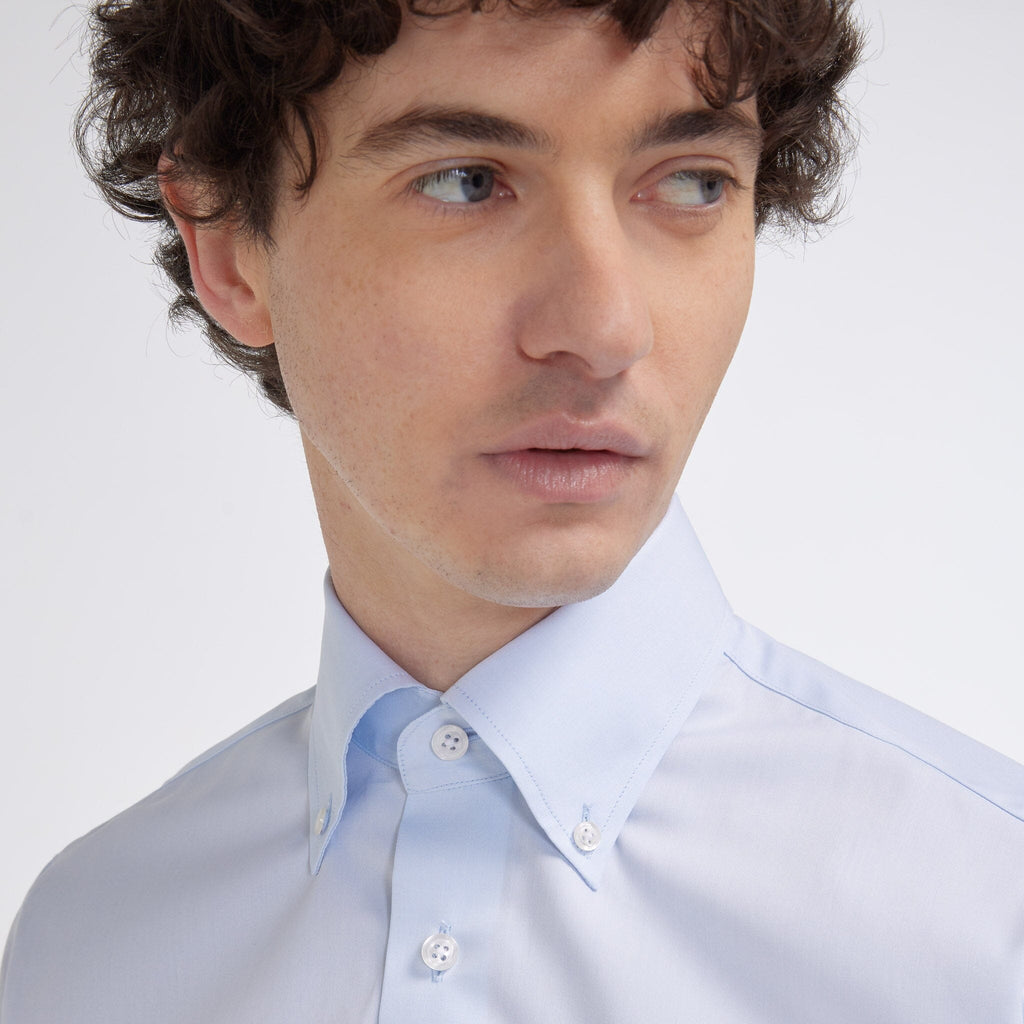 Chemise cintrée en popeline double retors bleu ciel