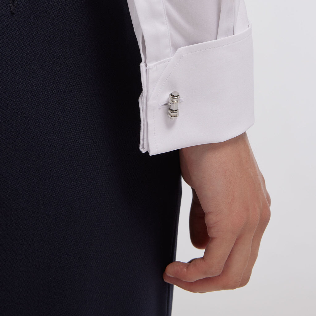 Chemise en popeline double retors blanche à poignets mousquetaires
