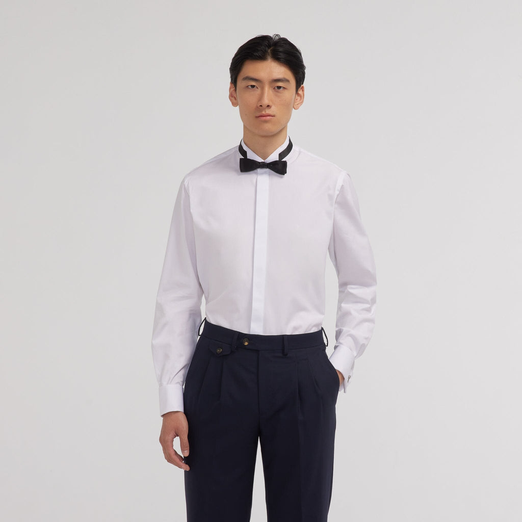 Chemise en popeline double retors blanche à poignets mousquetaires
