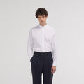 Chemise cintrée en popeline double retors blanche à poignets mousquetaires
