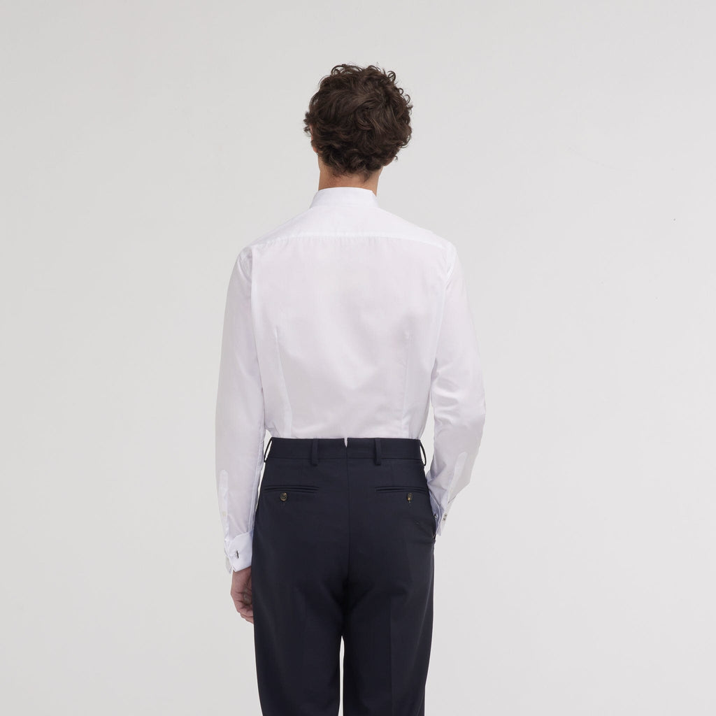 Chemise cintrée en popeline double retors blanche à poignets mousquetaires