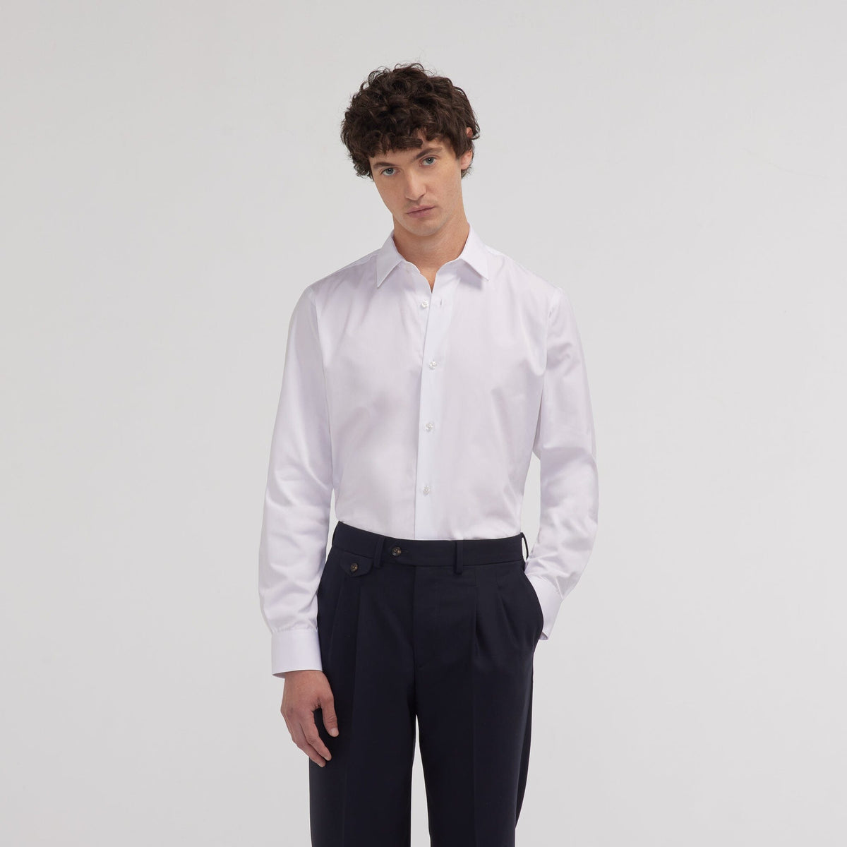 Chemise cintrée en popeline double retors blanche