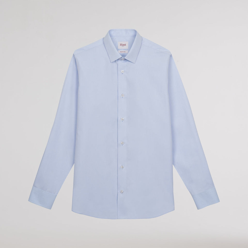 Chemise grande longueur cintrée en popeline bleu ciel