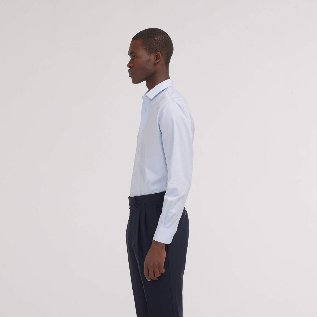 Chemise grande longueur cintrée en popeline bleu ciel