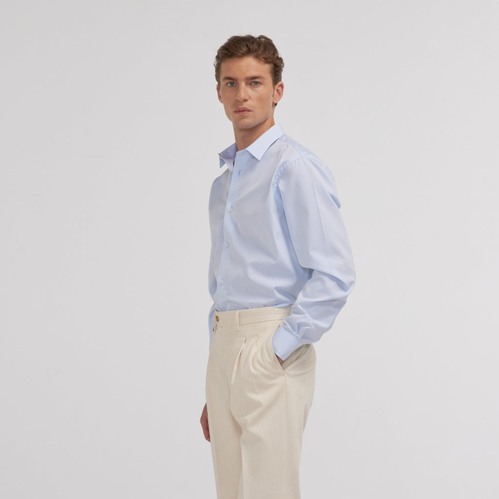 Chemise grande longueur en popeline bleu ciel