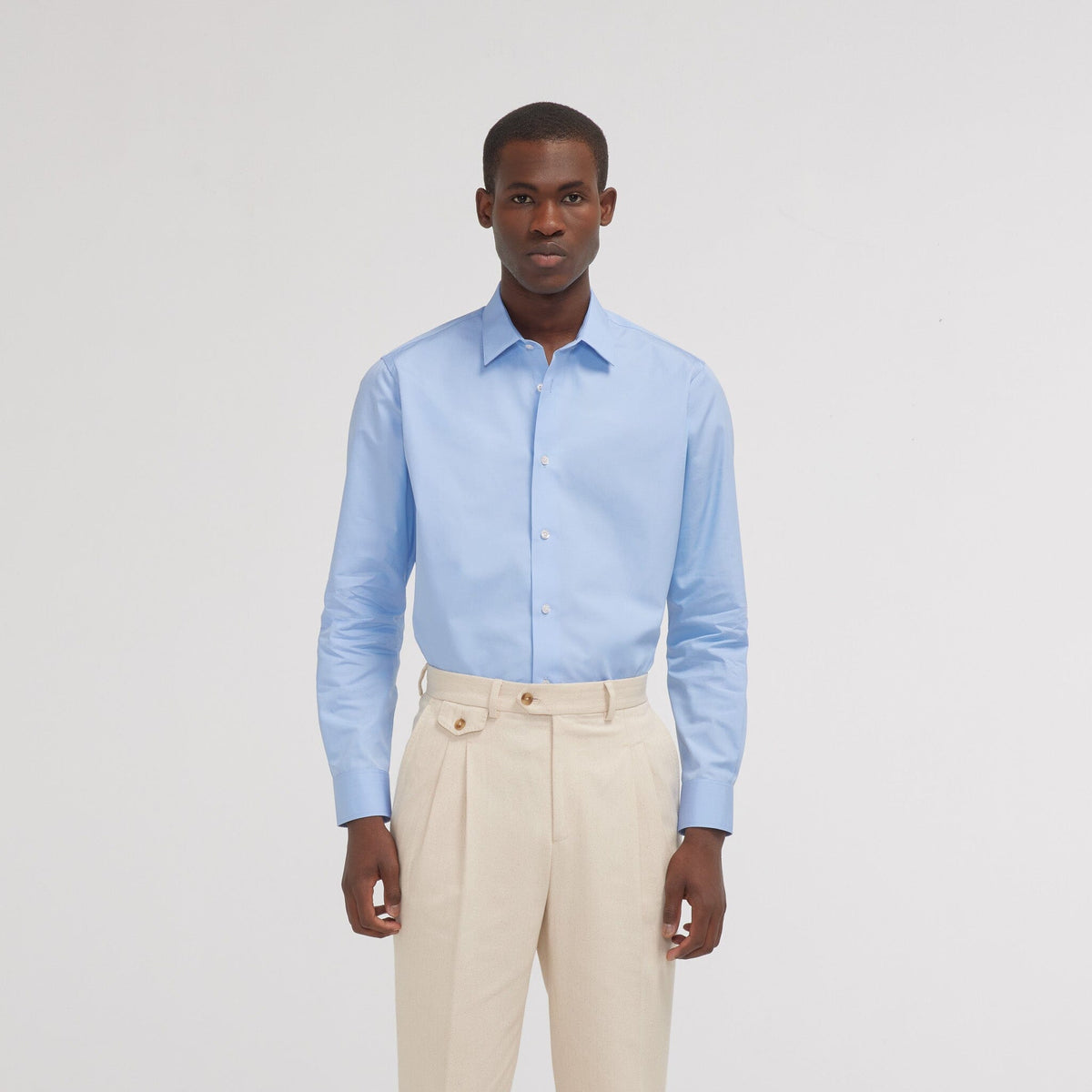 Chemise cintrée en popeline double retors bleue