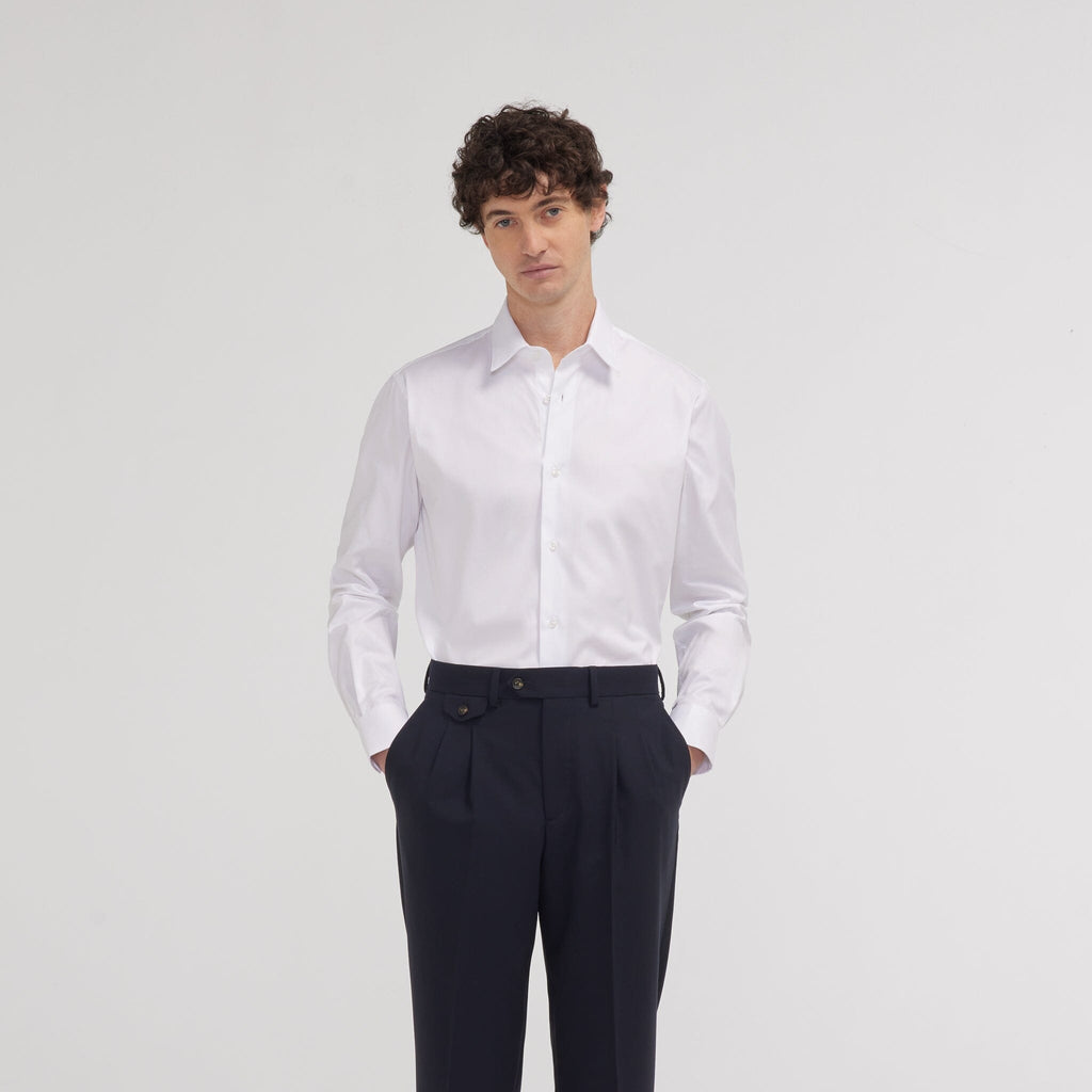 Chemise grande longueur cintrée en oxford blanche