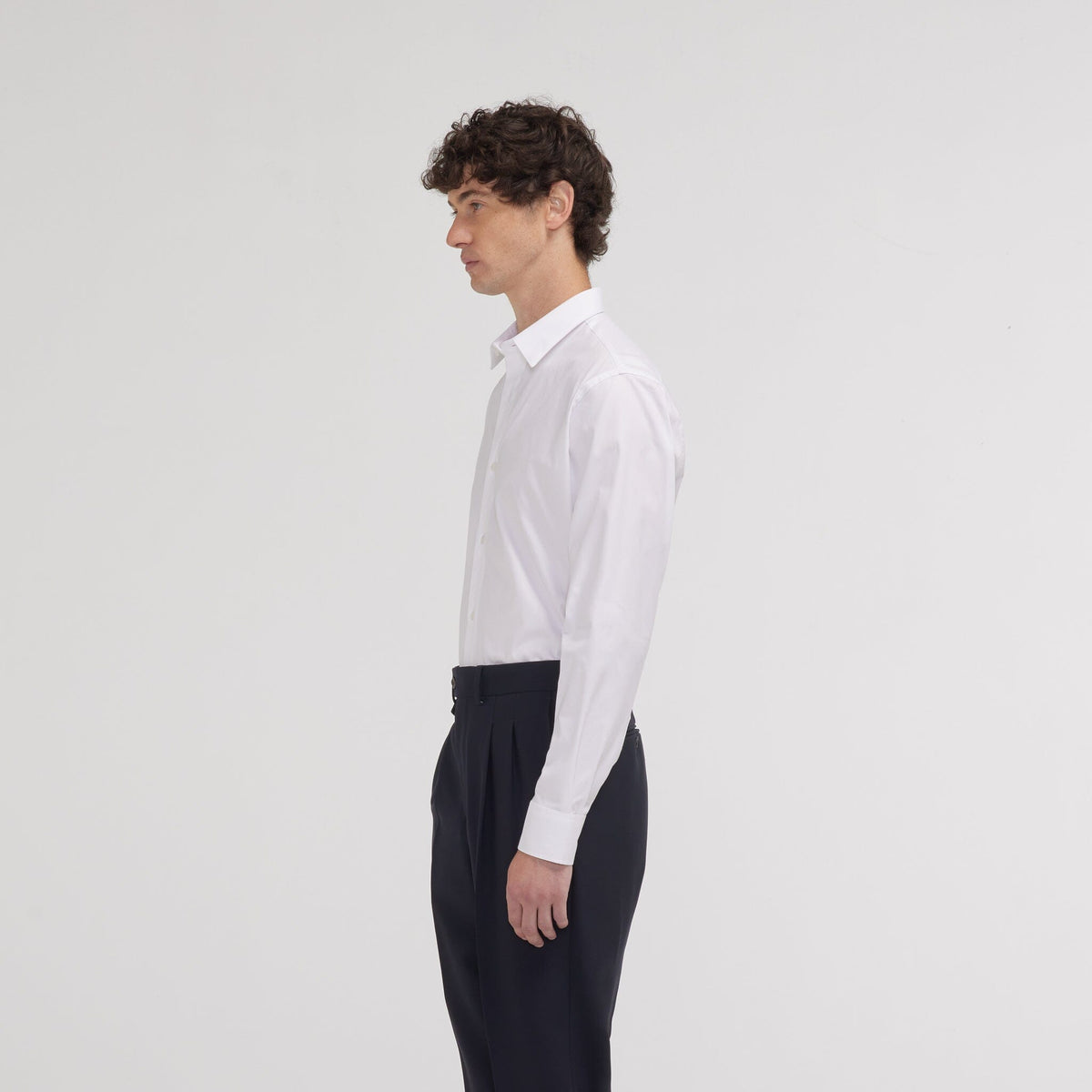 Chemise grande longueur cintrée en oxford blanche