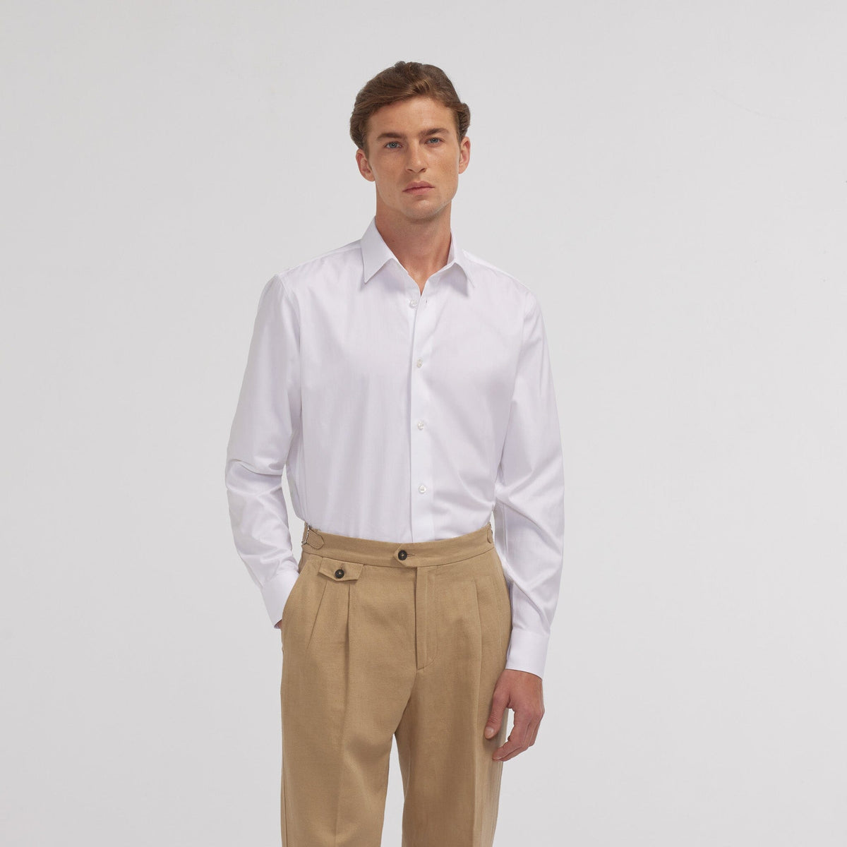 Chemise grande longueur en oxford double retors blanche
