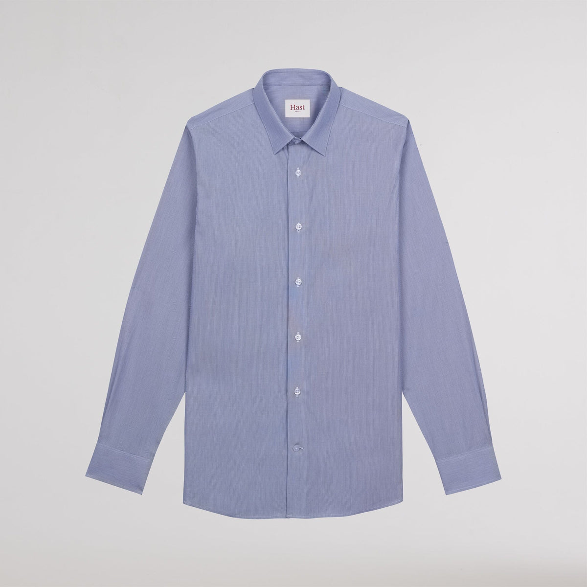 Chemise cintrée en popeline faux-uni à fines rayures bleues