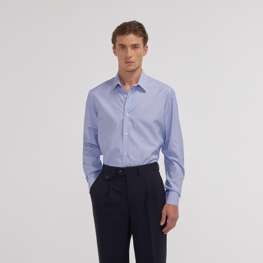 Chemise en popeline faux-uni à fines rayures bleues