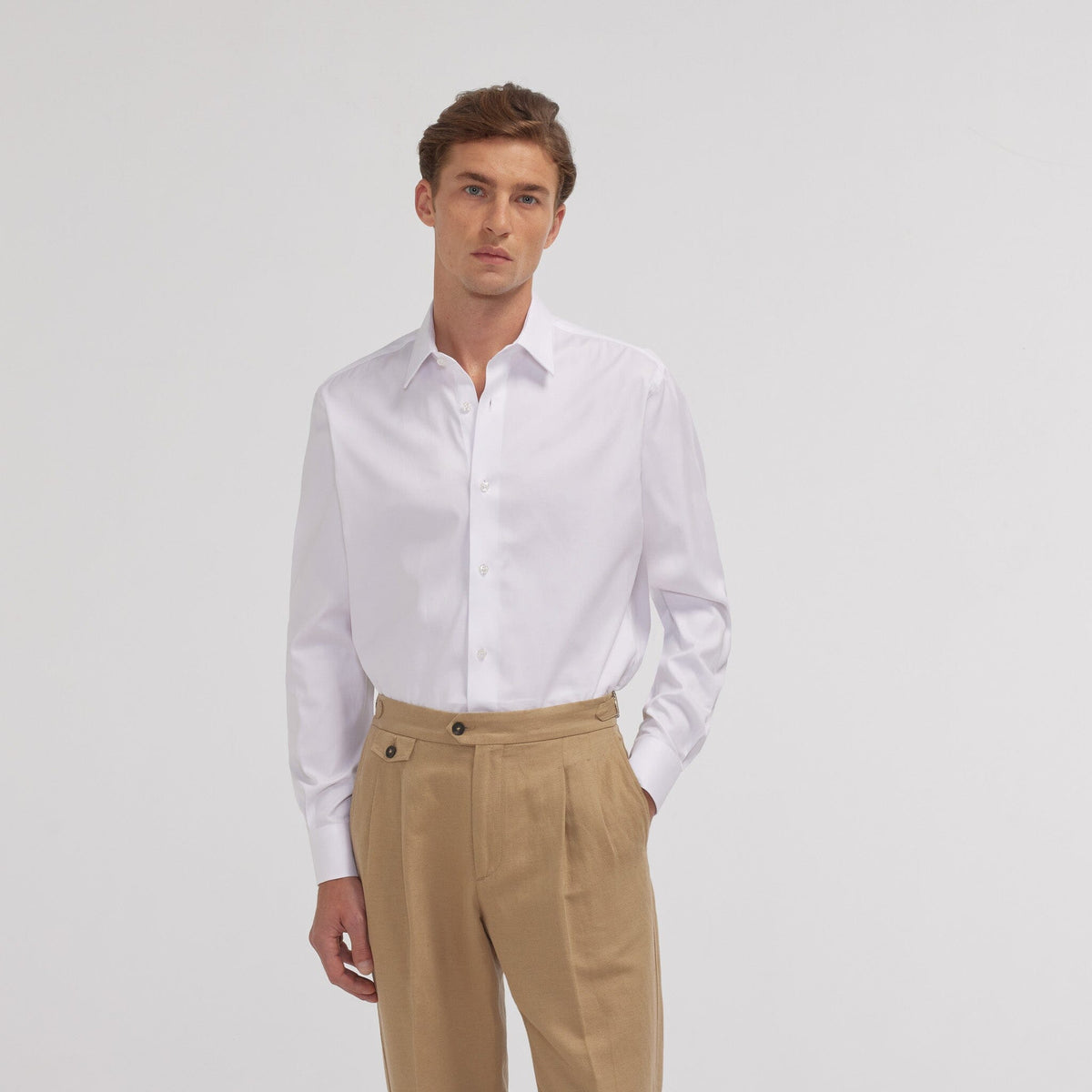 Chemise grande longueur en twill blanche