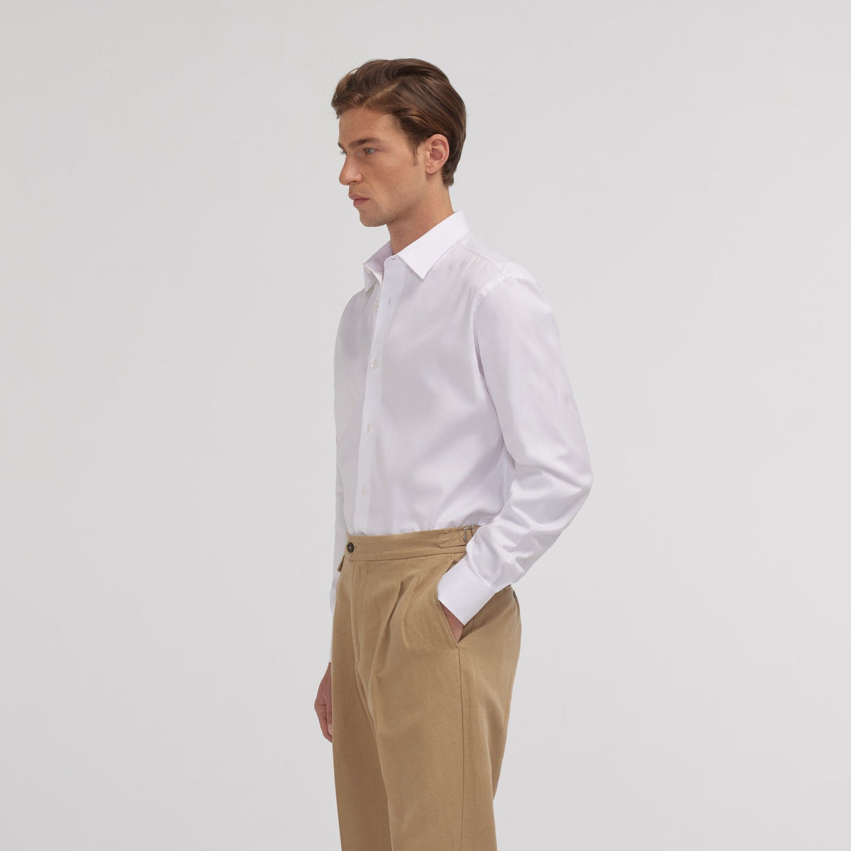 Chemise grande longueur en twill blanche