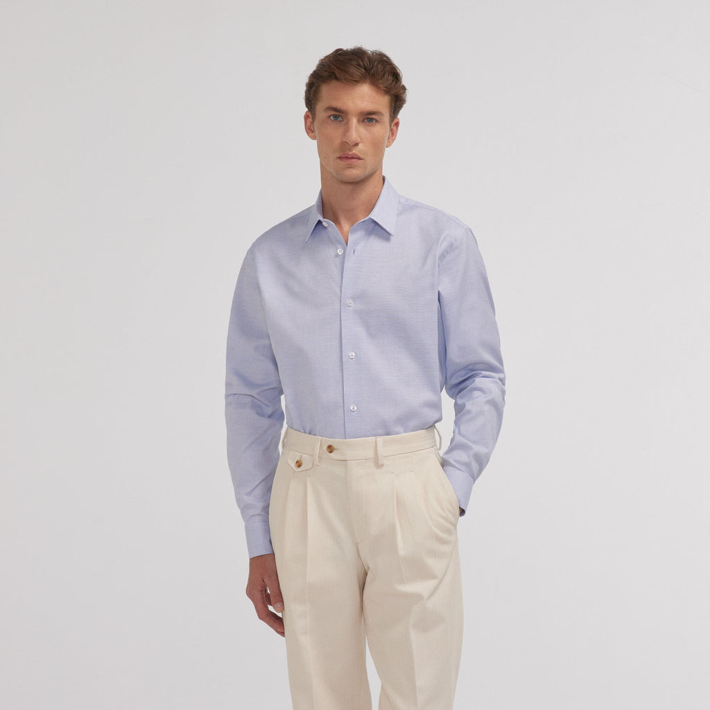 Chemise en royal oxford pied de puce bleue
