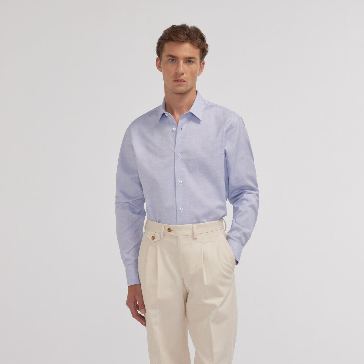 Chemise en royal oxford pied de puce bleue