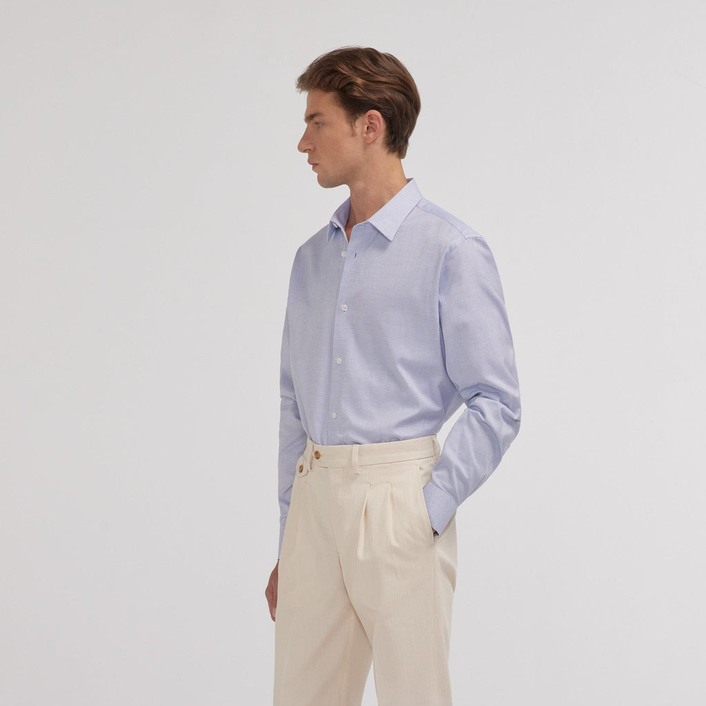 Chemise en royal oxford pied de puce bleue
