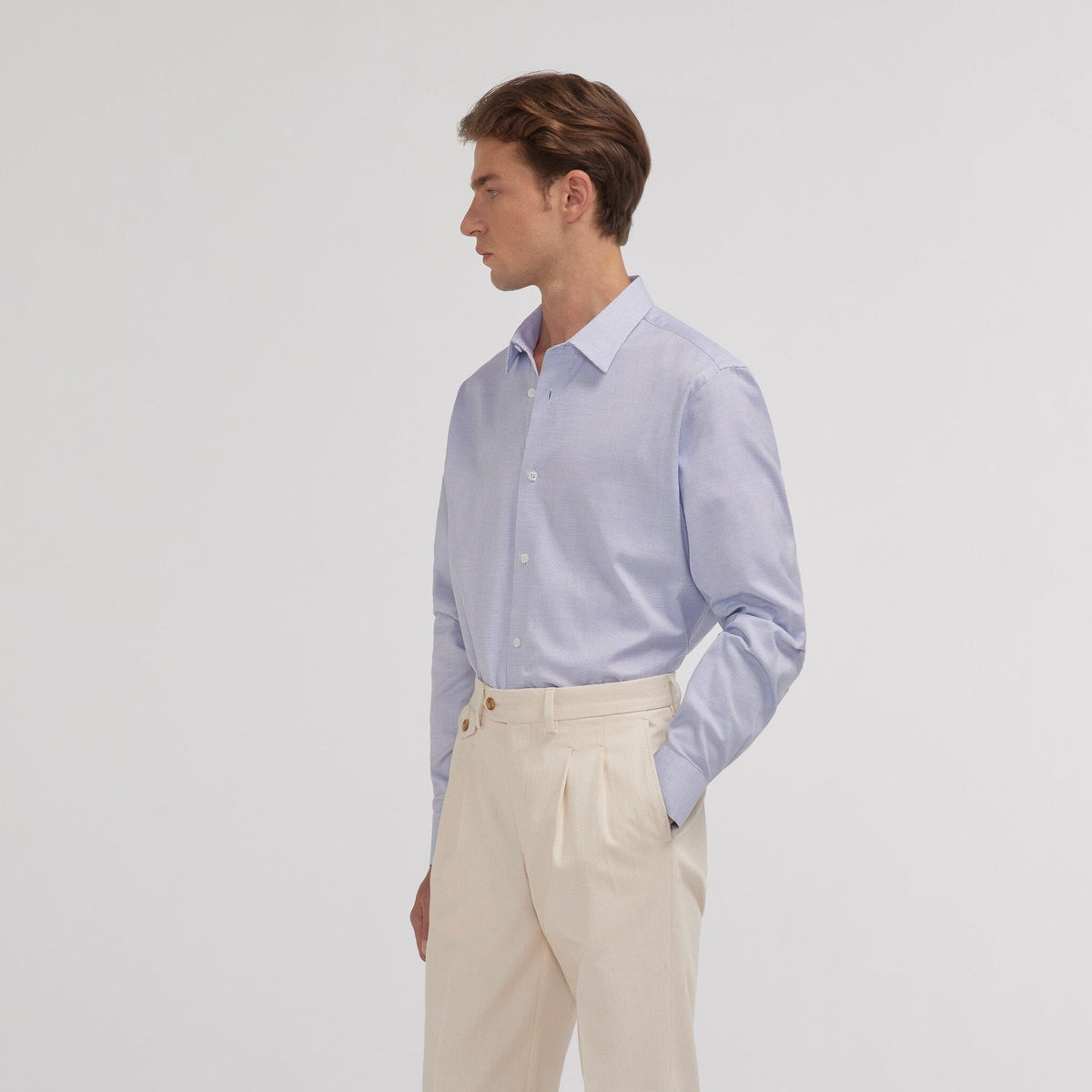 Chemise en royal oxford pied de puce bleue